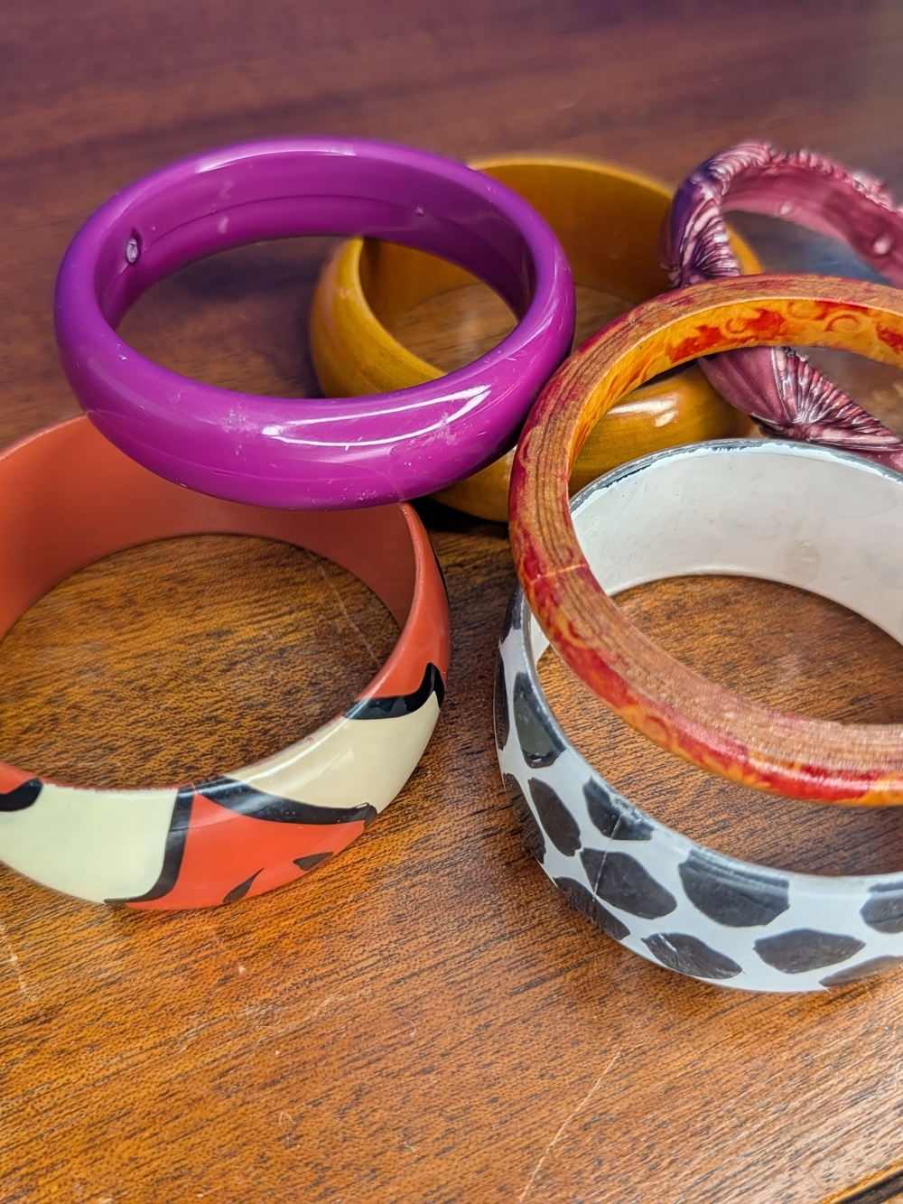 Vintage Mid Century Stacking Bangle Bracelet Lot 6pc Retro Lucite Acrylic Wood - Picture 12 of 16